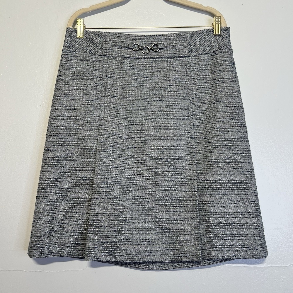 Ann Taylor Blue Textured Knit Pleat Front Skirt A-Line Sz 10 Preppy Academia